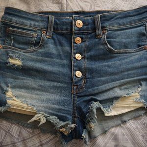 High rise shortie denim shorts button fly